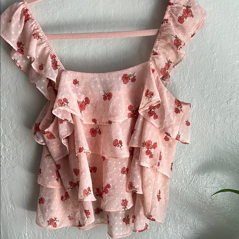 Delicate Pink Floral Ruffle Top - Picture 4 of 6